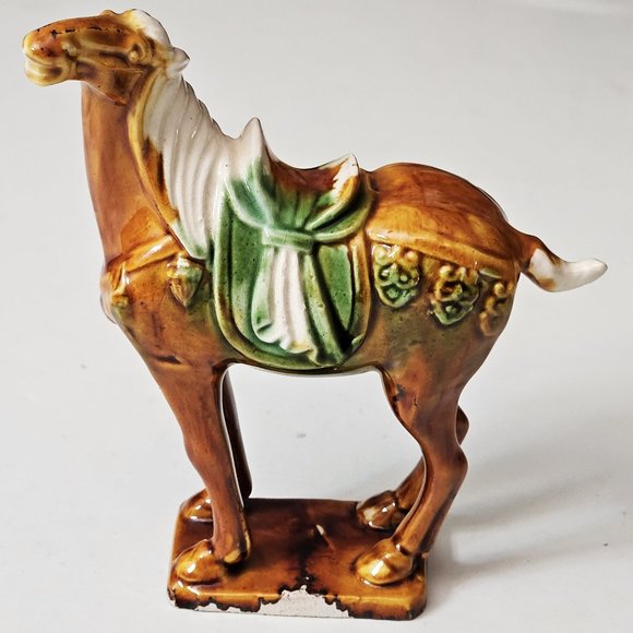 Other - Vintage Tang Dynasty War Horse Figurine: Art Pottery Drip Glaze